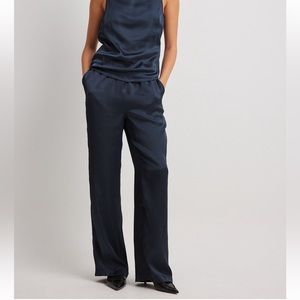 NWT - Claire Rose x NA-KD Straight Satin Trousers / Blue / Size EU 42